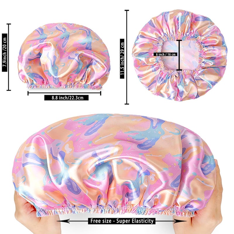 CHFONG 4 PCS Shower Cap for Women, Elastic and Reusable Bath Caps, Double Layers Shower Caps Reusable Waterproof, Bathing Shower Caps, Environmental Bath Hair Protection Cap - Watermelon - Image 3